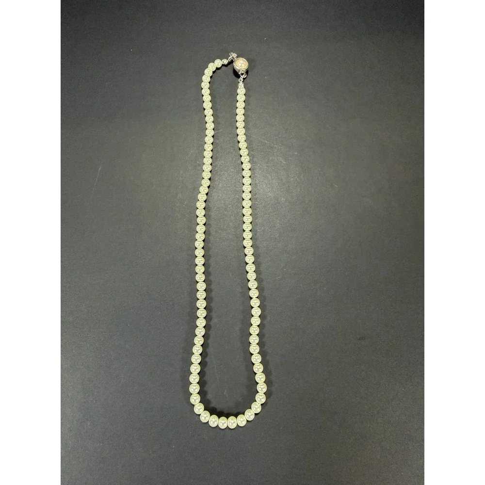 Vintage Faux Pearl Necklace 16 Inch Cream Beaded Strand Decorative Clasp